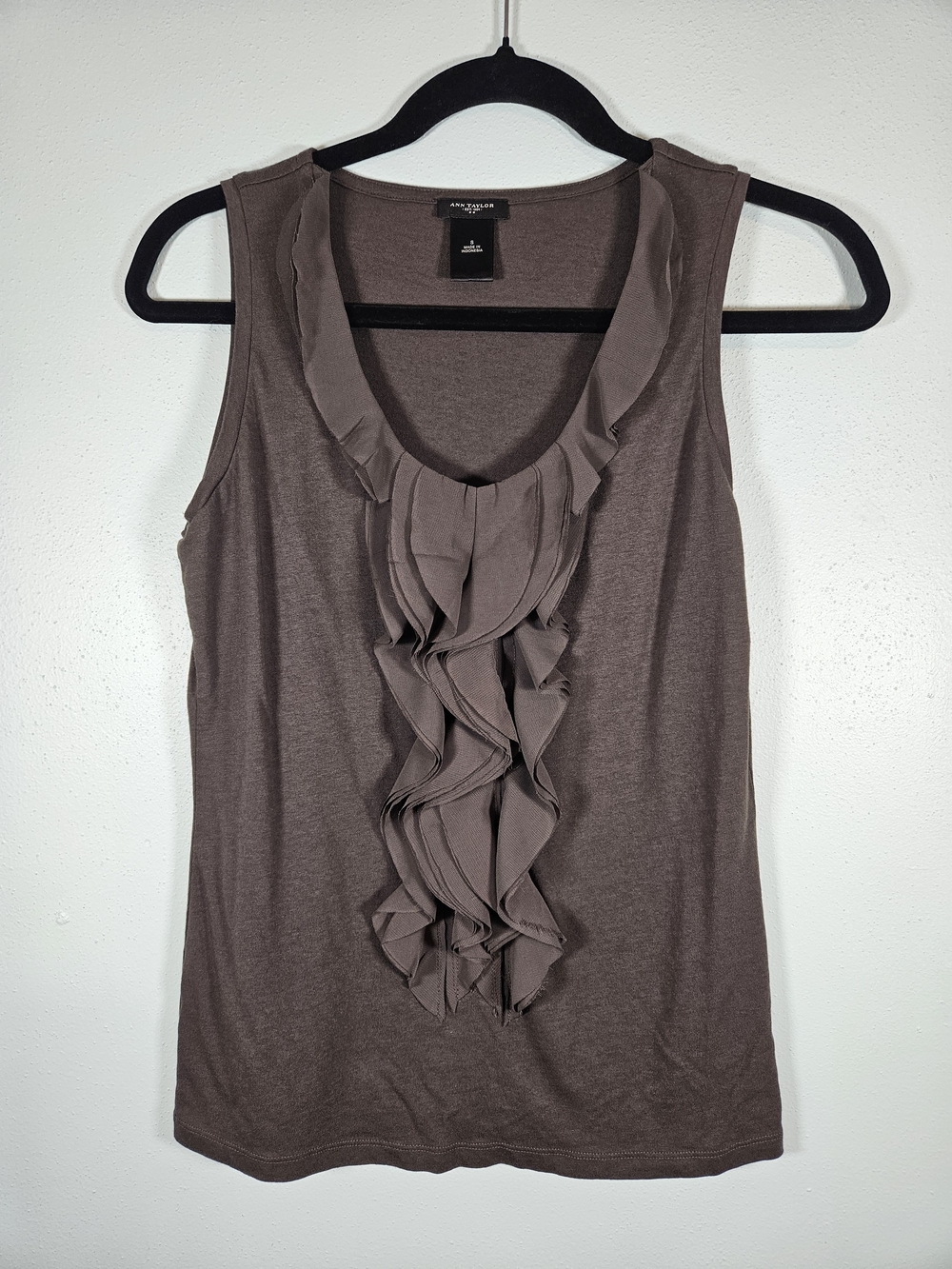 Anne Klein Taupe Ruffle-Front Tank Top